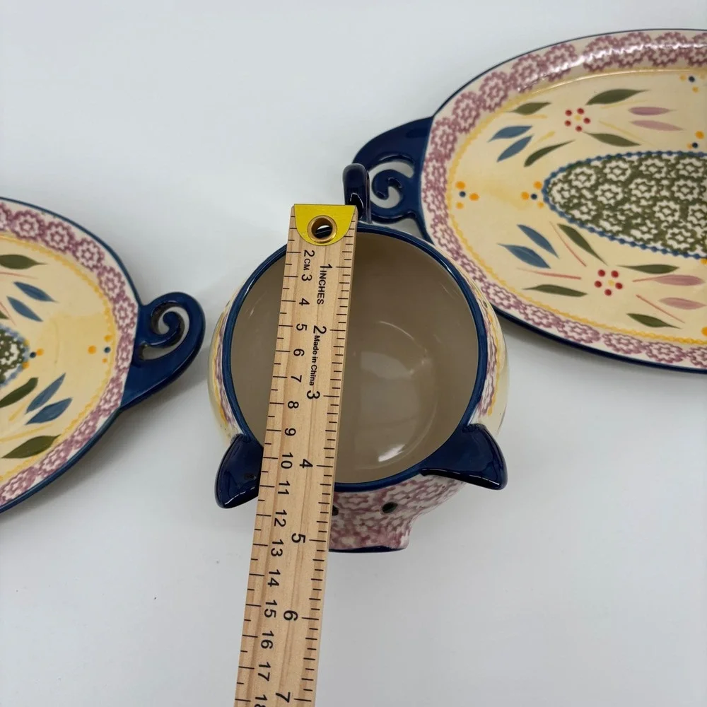 Temp-tations Old‎ World Pig Soup and Sandwich Set 4pc Blue Floral Ceramic